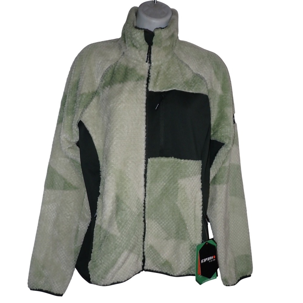 Icepeak Cordova Women‎ Fleece Jacket Sage Green Geometric Sherpa Full Zip M NEW